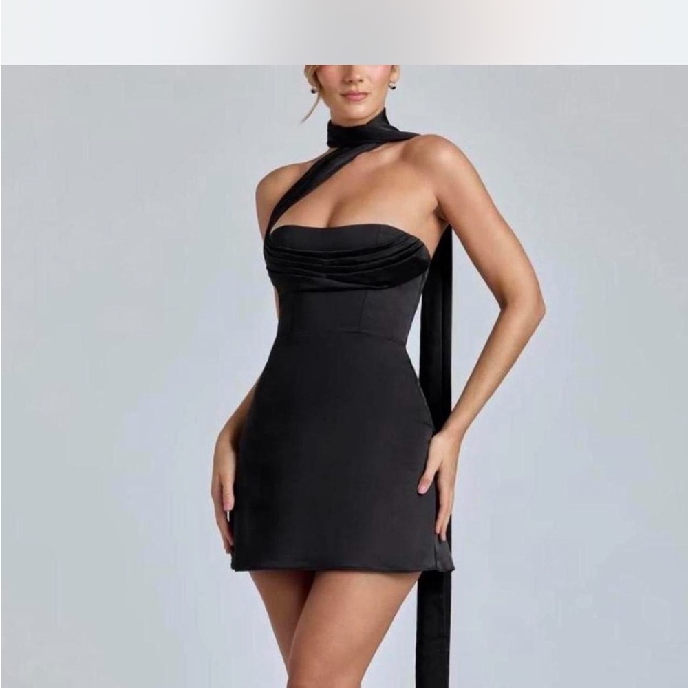OH POLLY BLACK DRAPED SATIN DRESS - SIZE US 6